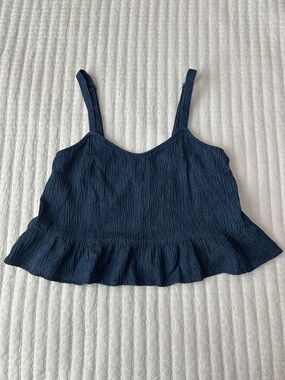 Sadie & Sage Navy Blue Textured Ruffle Hem Crop Top